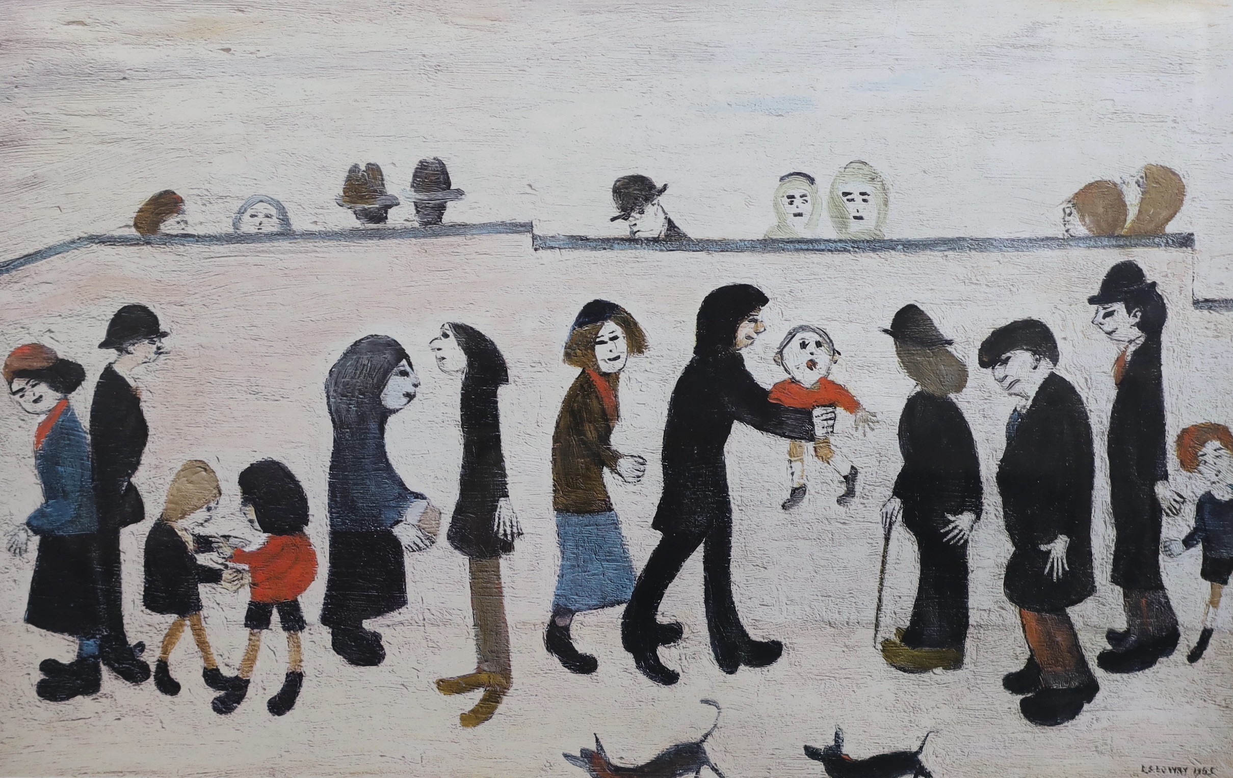 Laurence Stephen Lowry RA (1887-1976), 'Man Holding Child', offset lithograph in colours, 48 x 72cm